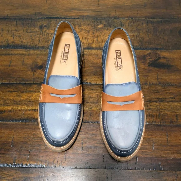 Pikolinos Aldaya W8J water-resistant leather penny Loafers Ocean color Size 38/ - Picture 4 of 9
